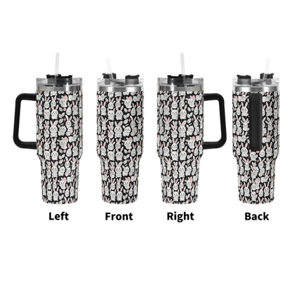 Cute Bunny 40oz Stainless Steel Tumbler Gift With Black Handle and Straw - DeRose Seasonal