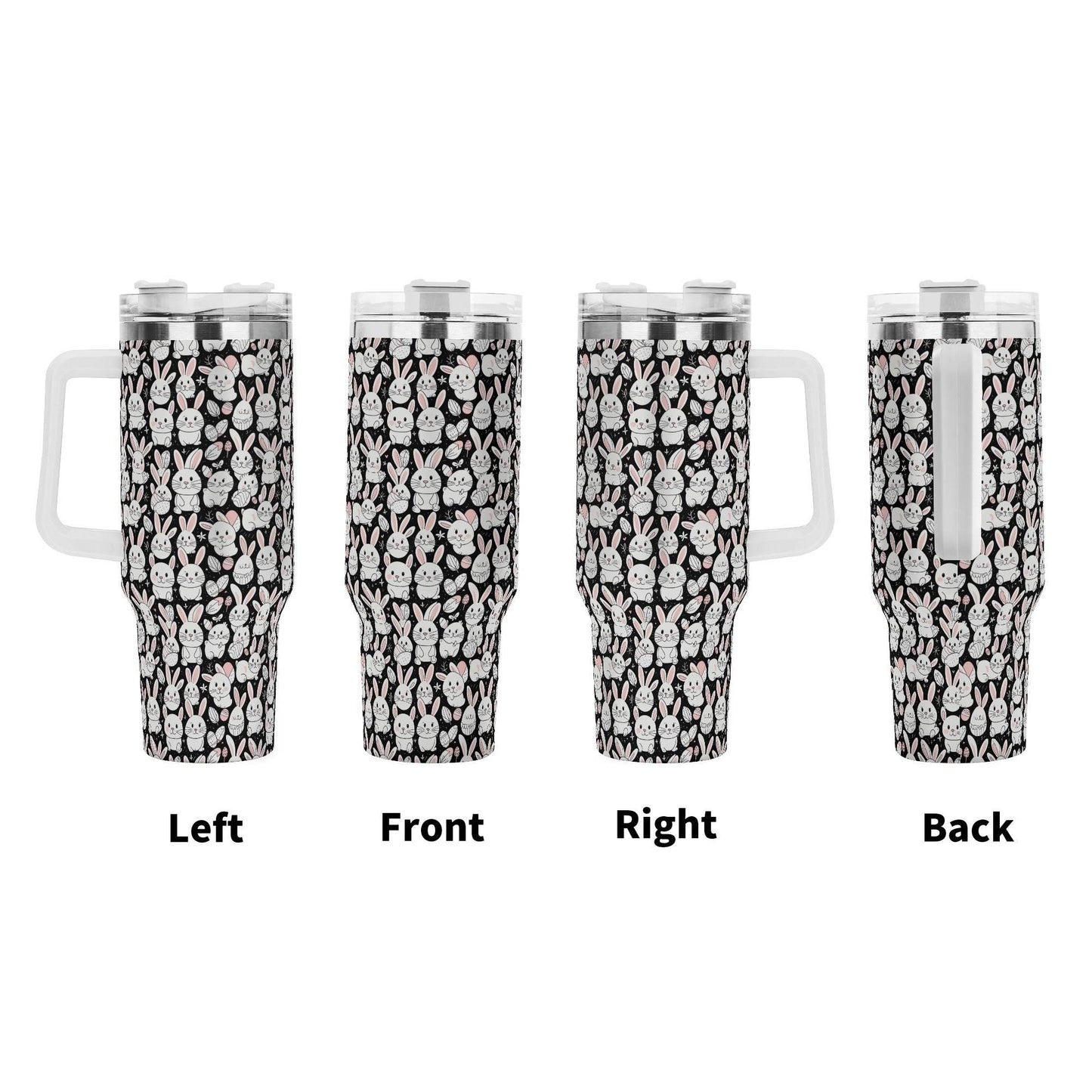 Cute Bunny 40oz Stainless Steel Tumbler Gift With White Handle and Straw - DeRose Seasonal