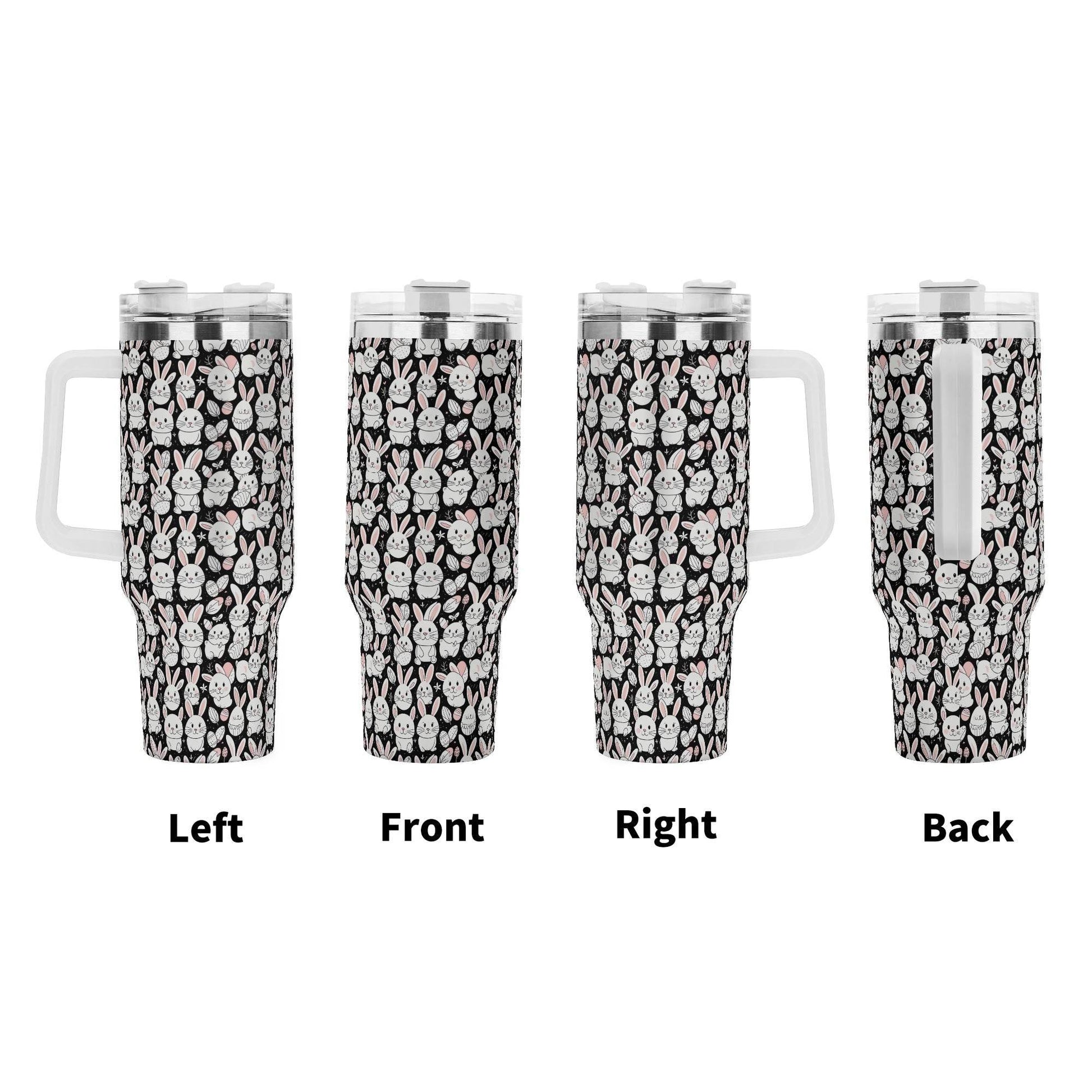 Cute Bunny 40oz Stainless Steel Tumbler Gift With White Handle and Straw - DeRose Seasonal