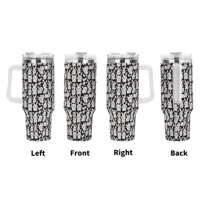 Cute Bunny 40oz Stainless Steel Tumbler Gift With White Handle and Straw - DeRose Seasonal