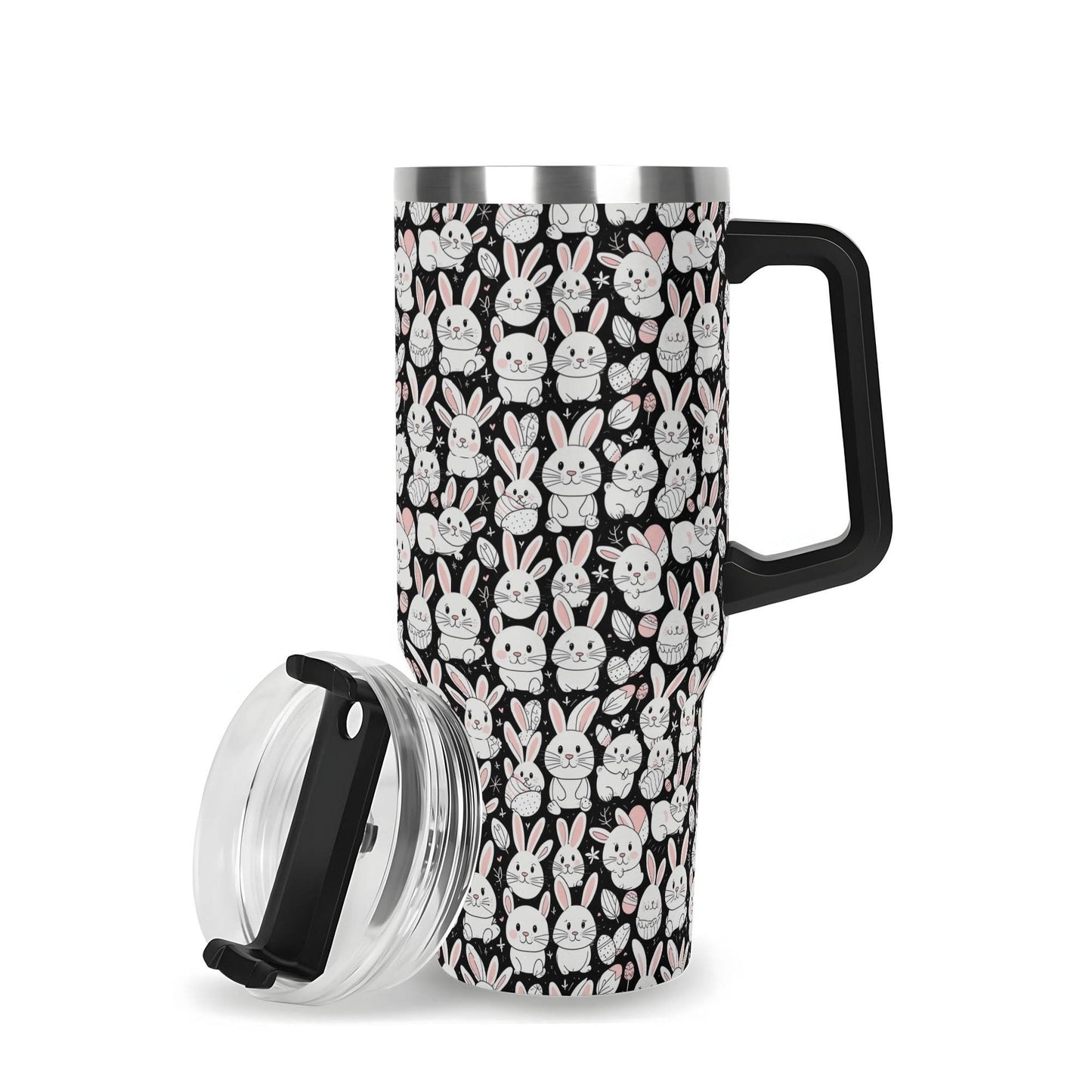 Cute Bunny 40oz Stainless Steel Tumbler Gift With Black Handle and Straw - DeRose Seasonal