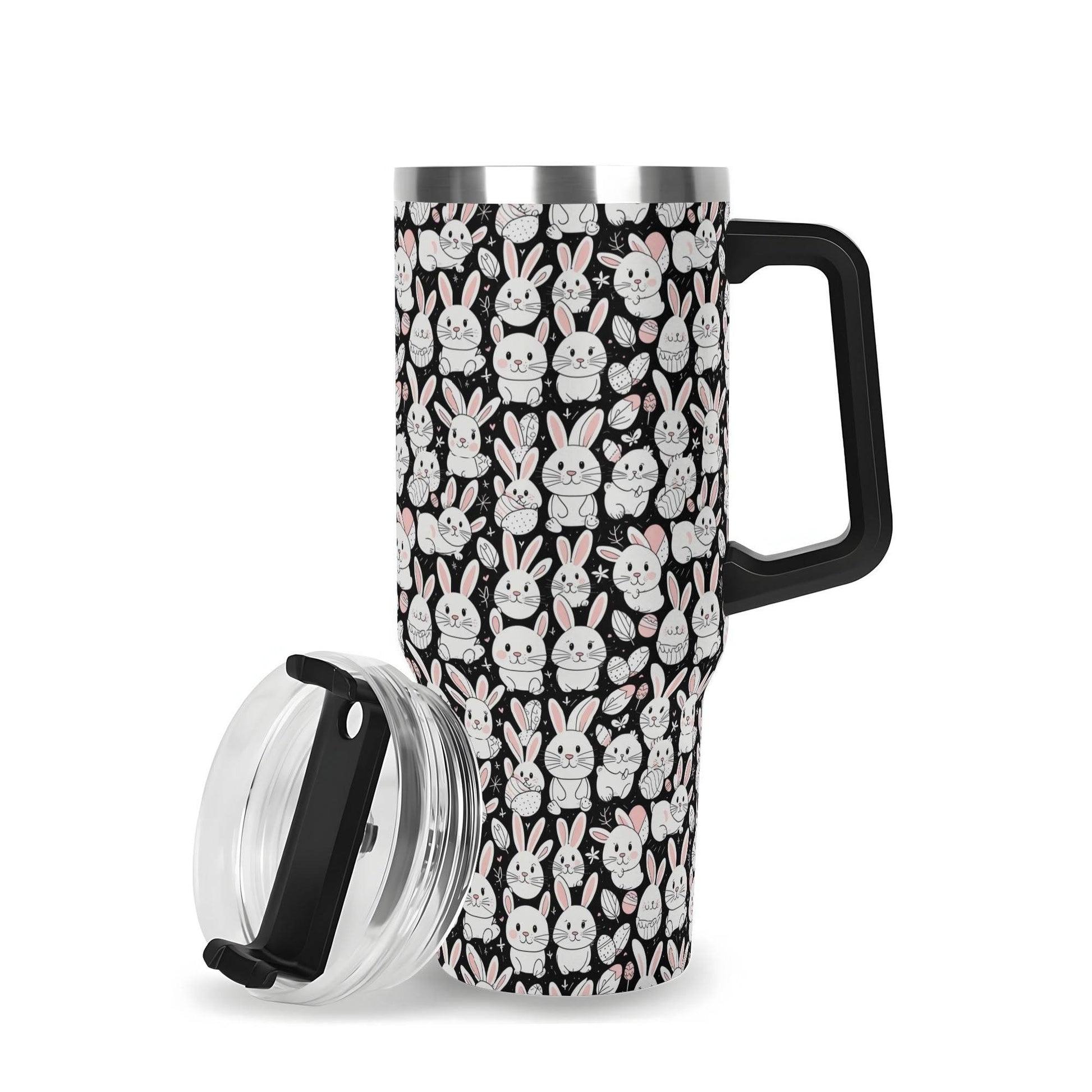 Cute Bunny 40oz Stainless Steel Tumbler Gift With Black Handle and Straw - DeRose Seasonal