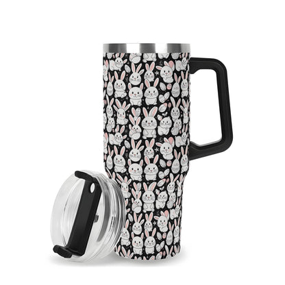 Cute Bunny 40oz Stainless Steel Tumbler Gift With Black Handle and Straw - DeRose Seasonal