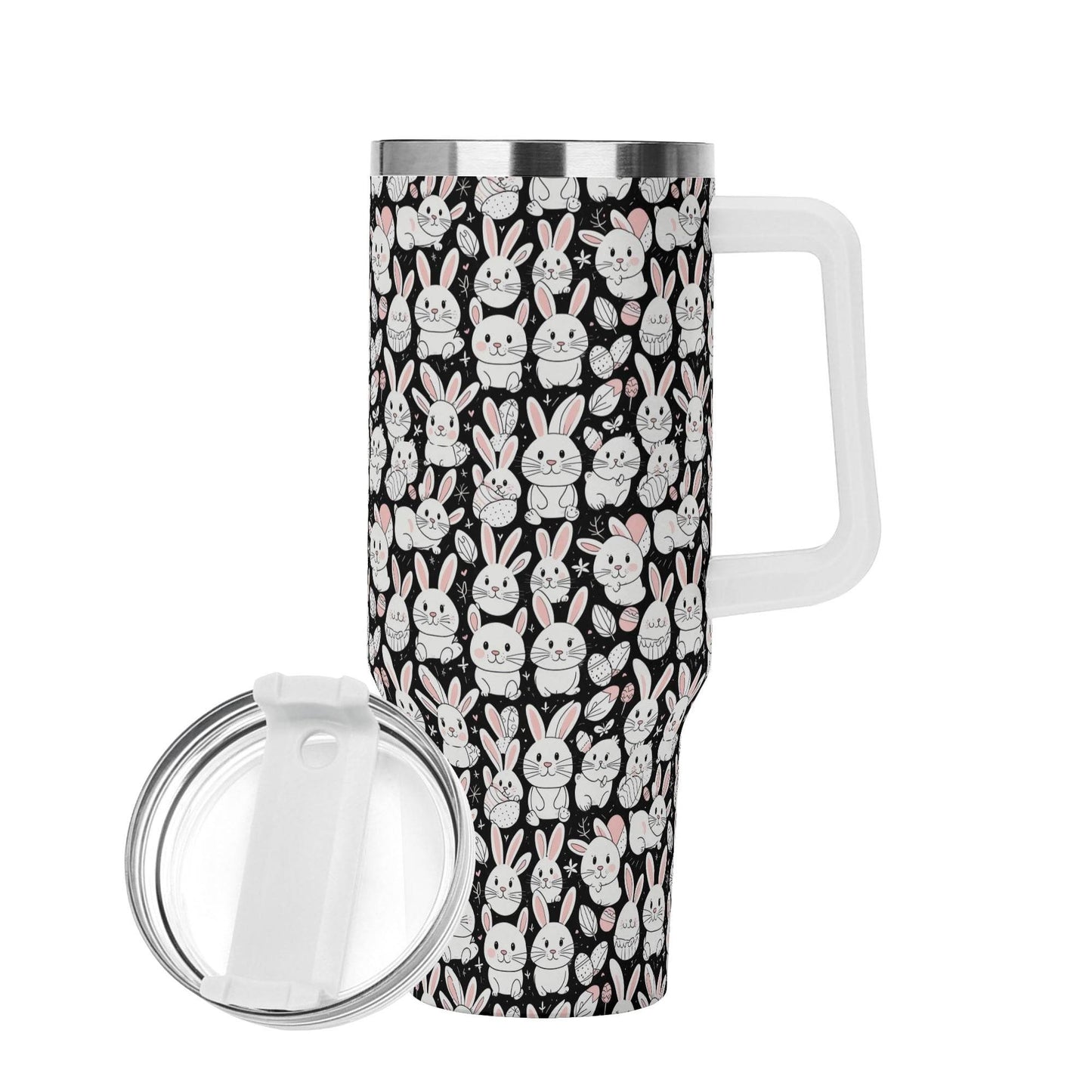Cute Bunny 40oz Stainless Steel Tumbler Gift With White Handle and Straw - DeRose Seasonal
