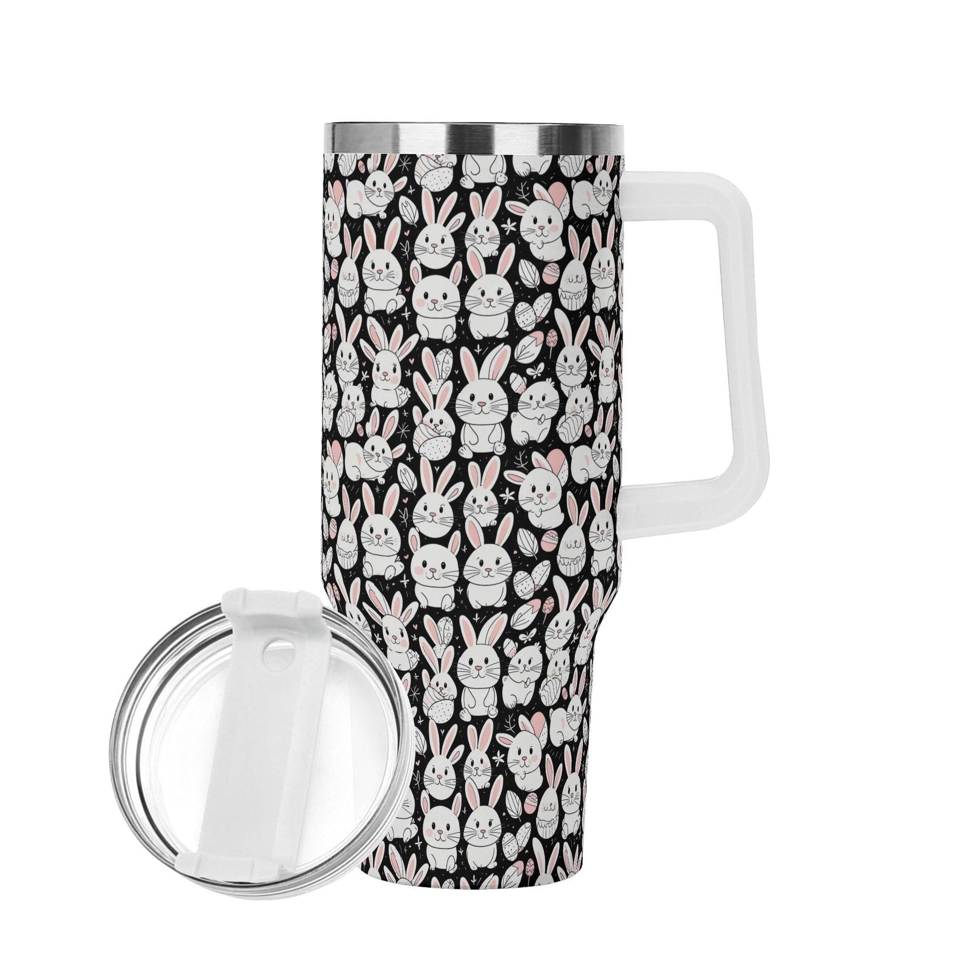 Cute Bunny 40oz Stainless Steel Tumbler Gift With White Handle and Straw - DeRose Seasonal