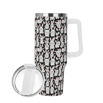 Cute Bunny 40oz Stainless Steel Tumbler Gift With White Handle and Straw - DeRose Seasonal