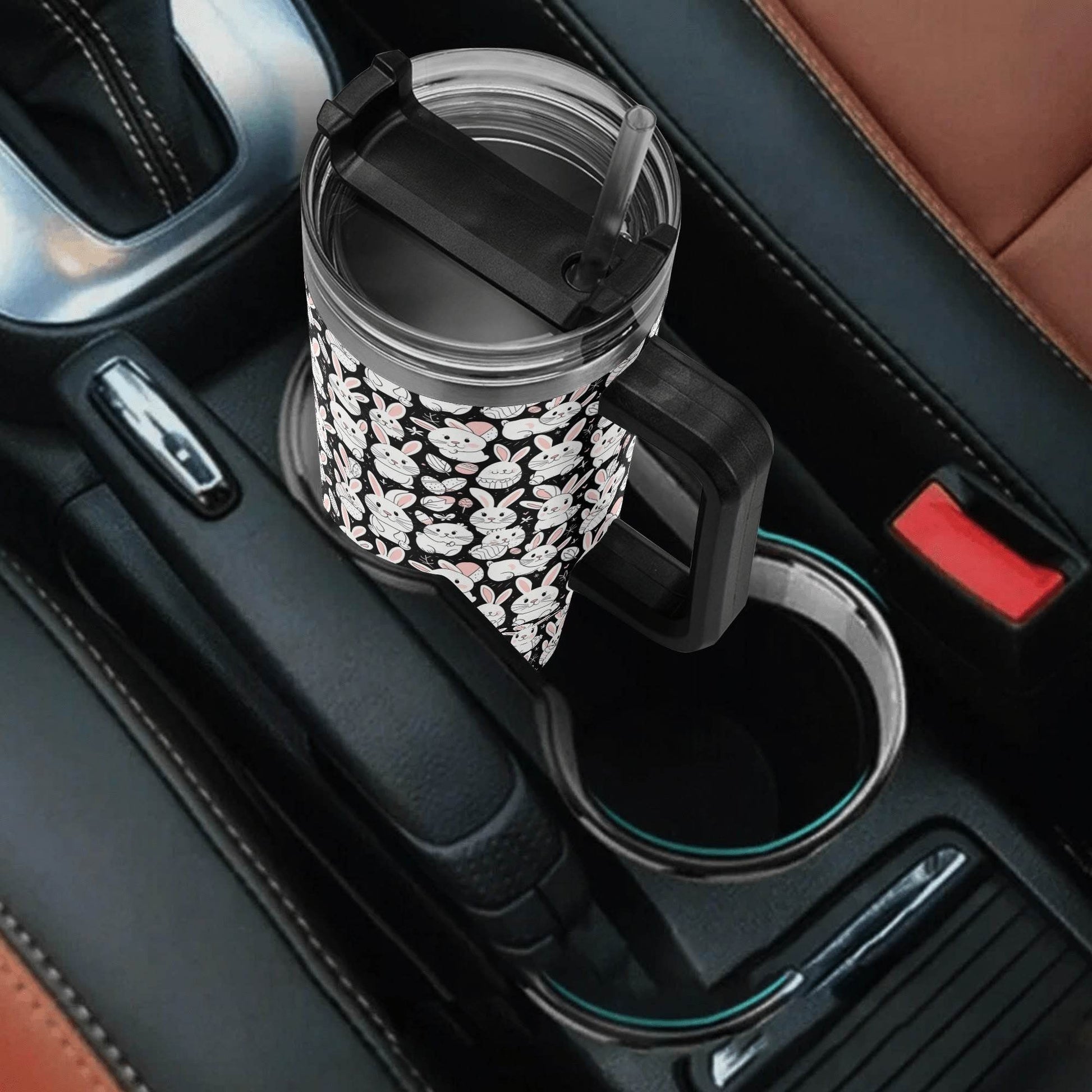 Cute Bunny 40oz Stainless Steel Tumbler Gift With Black Handle and Straw - DeRose Seasonal