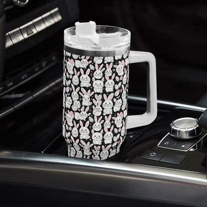 Cute Bunny 40oz Stainless Steel Tumbler Gift With White Handle and Straw - DeRose Seasonal