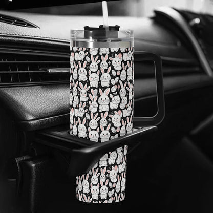 Cute Bunny 40oz Stainless Steel Tumbler Gift With Black Handle and Straw - DeRose Seasonal