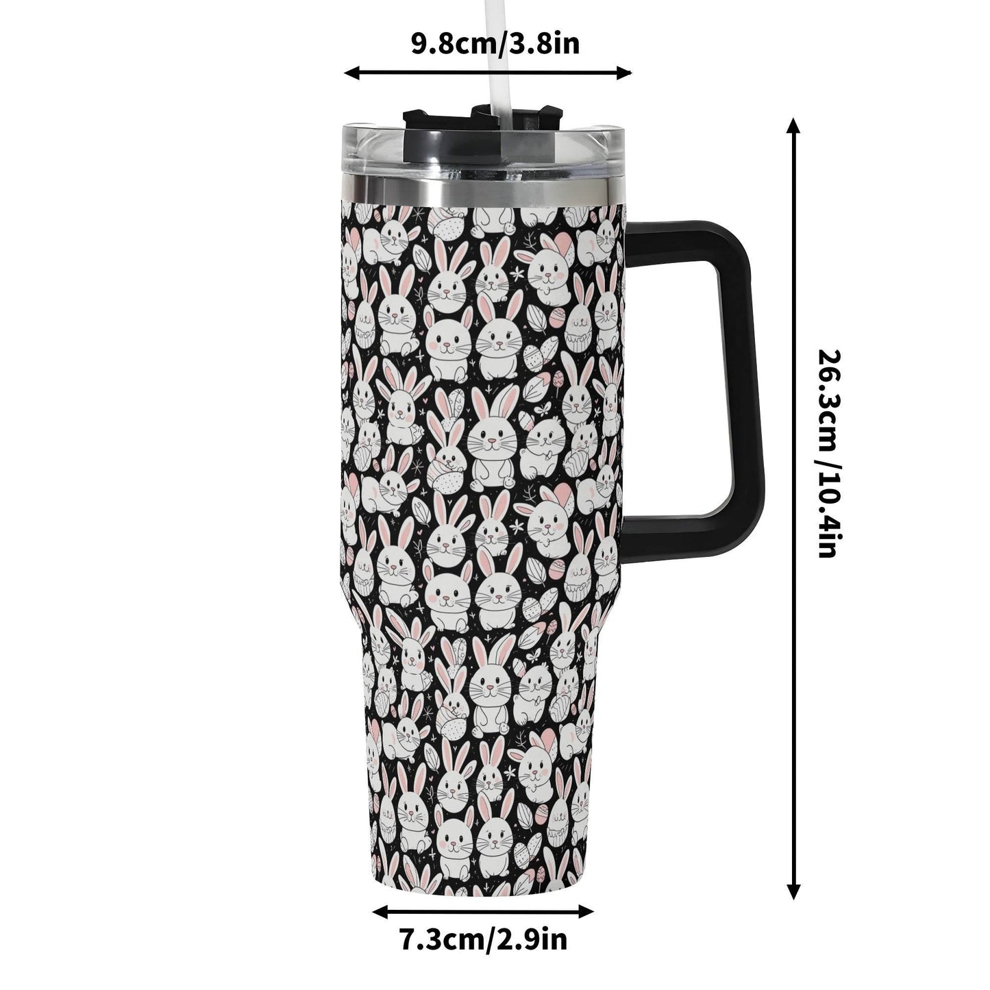Cute Bunny 40oz Stainless Steel Tumbler Gift With Black Handle and Straw - DeRose Seasonal