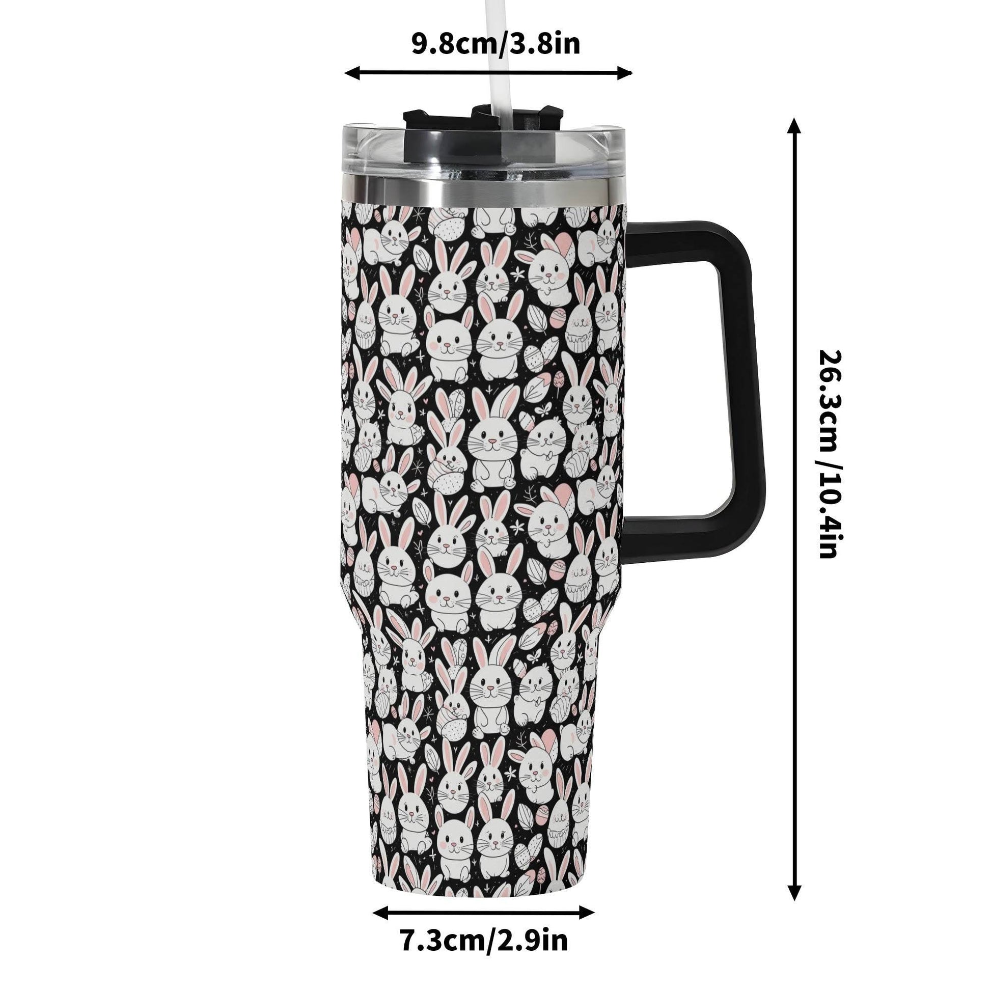Cute Bunny 40oz Stainless Steel Tumbler Gift With Black Handle and Straw - DeRose Seasonal