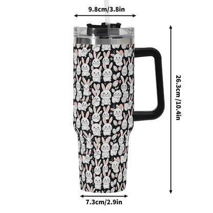 Cute Bunny 40oz Stainless Steel Tumbler Gift With Black Handle and Straw - DeRose Seasonal