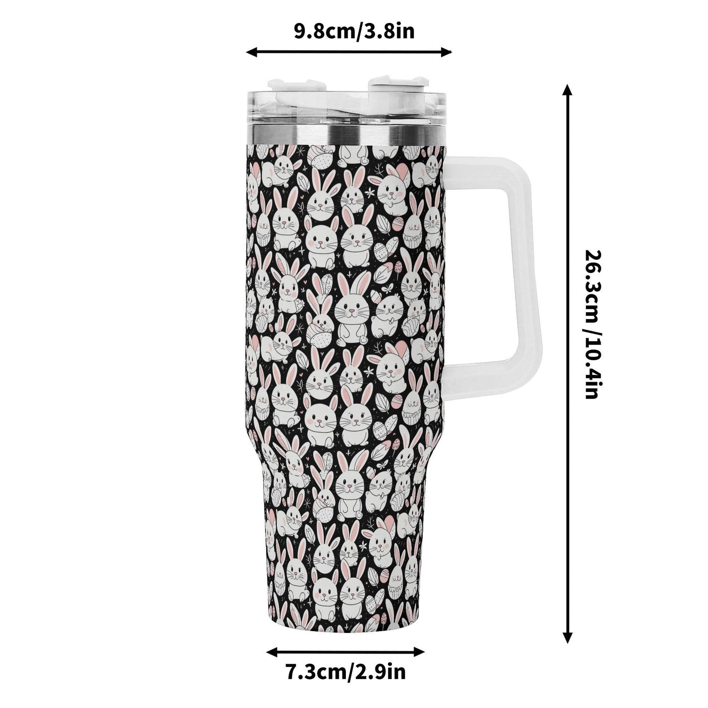 Cute Bunny 40oz Stainless Steel Tumbler Gift With White Handle and Straw - DeRose Seasonal