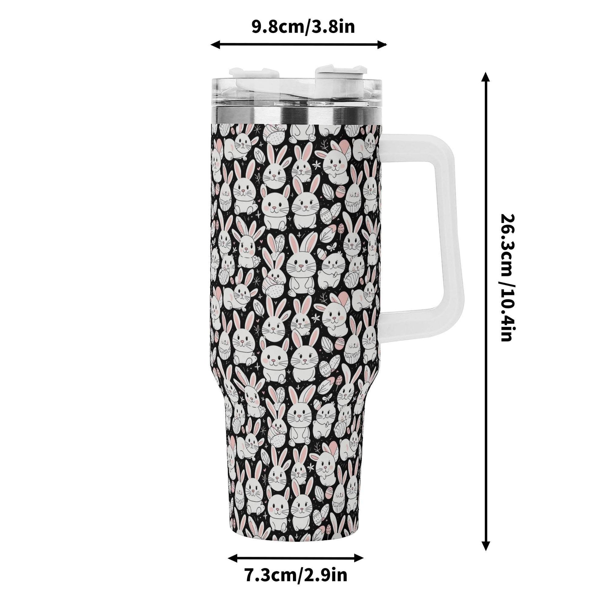 Cute Bunny 40oz Stainless Steel Tumbler Gift With White Handle and Straw - DeRose Seasonal