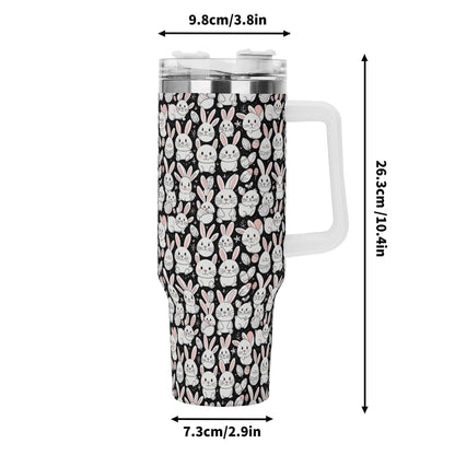Cute Bunny 40oz Stainless Steel Tumbler Gift With White Handle and Straw - DeRose Seasonal