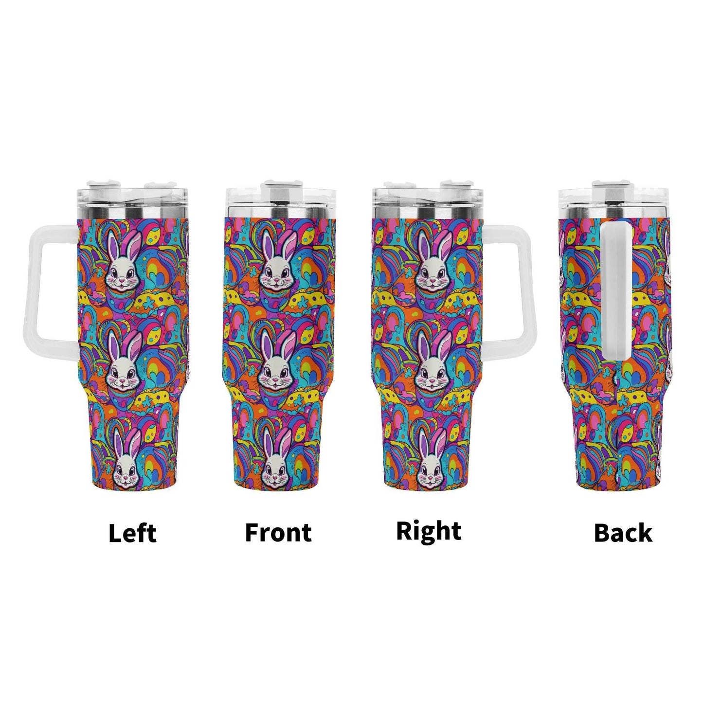 Trippy Bunny 40oz Stainless Steel Tumbler Gift With White Handle and Straw - DeRose Seasonal