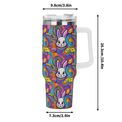 Trippy Bunny 40oz Stainless Steel Tumbler Gift With White Handle and Straw - DeRose Seasonal