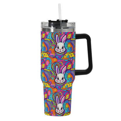 Trippy Bunny 40oz Stainless Steel Tumbler Gift With Black Handle and Straw - DeRose Seasonal
