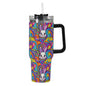 Trippy Bunny 40oz Stainless Steel Tumbler Gift With Black Handle and Straw - DeRose Seasonal