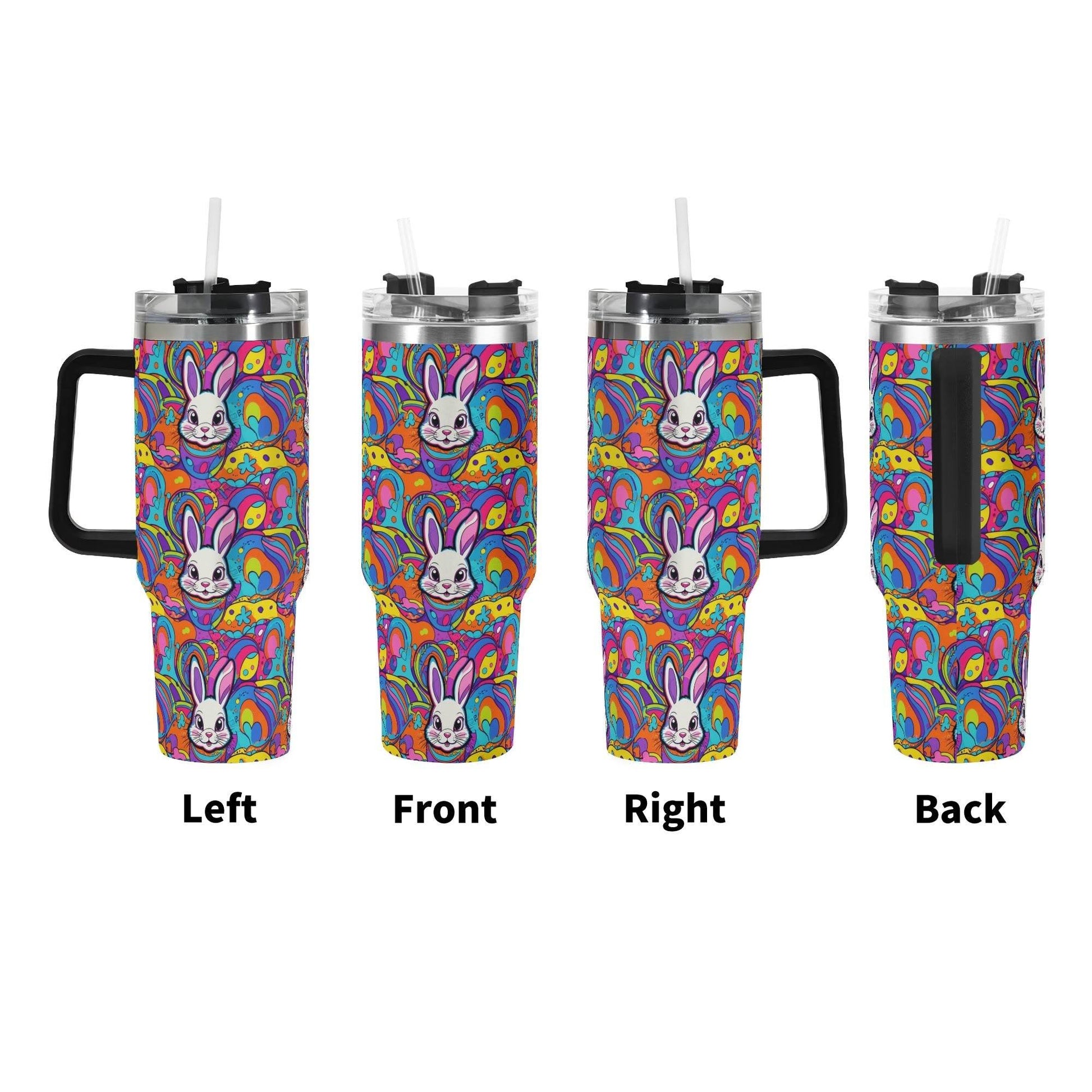 Trippy Bunny 40oz Stainless Steel Tumbler Gift With Black Handle and Straw - DeRose Seasonal