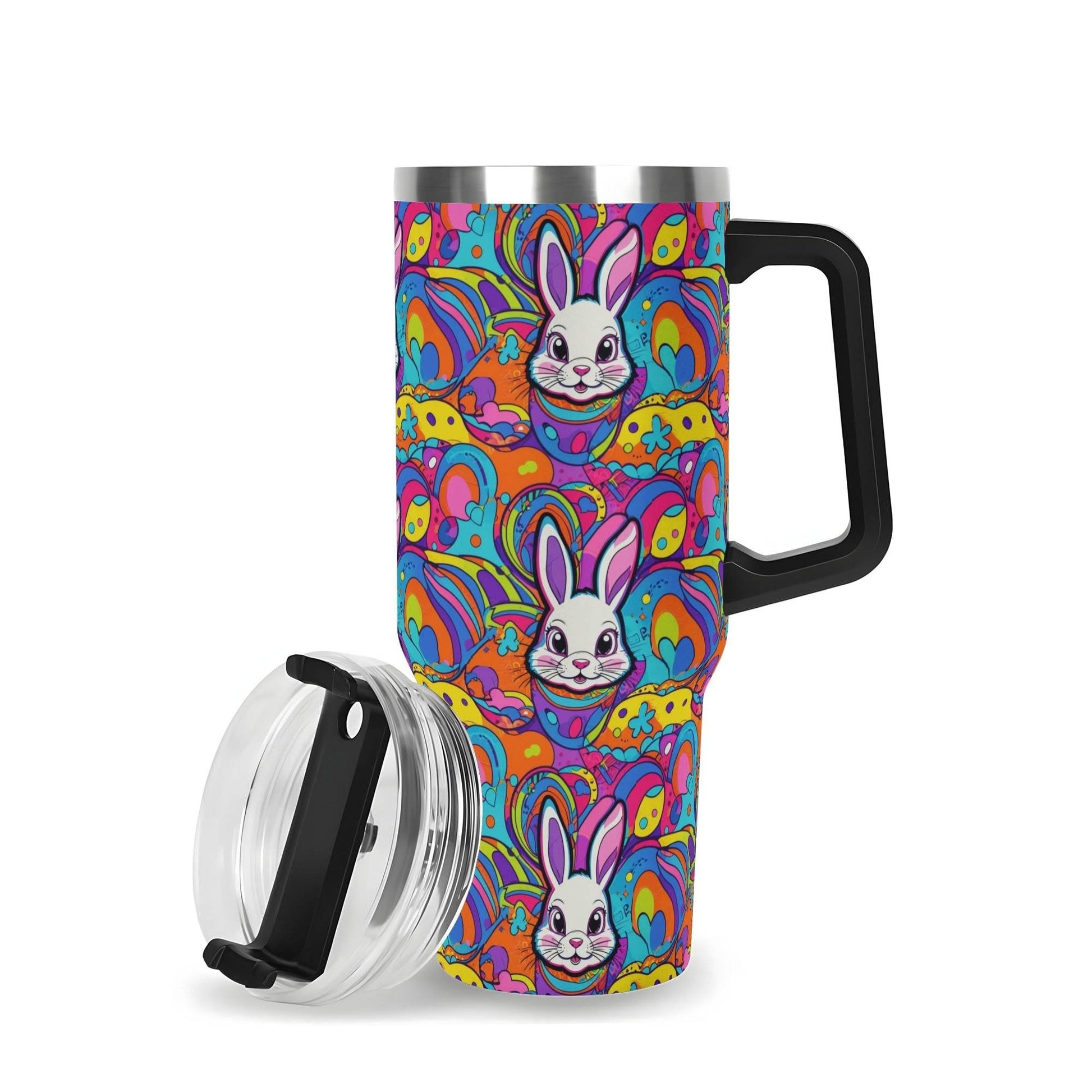 Trippy Bunny 40oz Stainless Steel Tumbler Gift With Black Handle and Straw - DeRose Seasonal