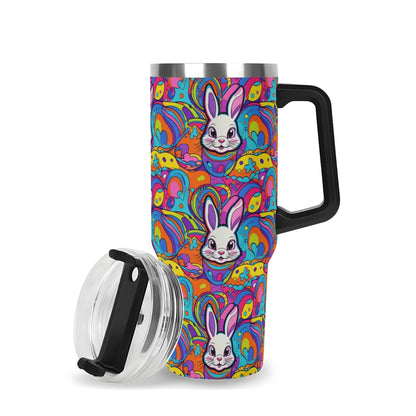 Trippy Bunny 40oz Stainless Steel Tumbler Gift With Black Handle and Straw - DeRose Seasonal