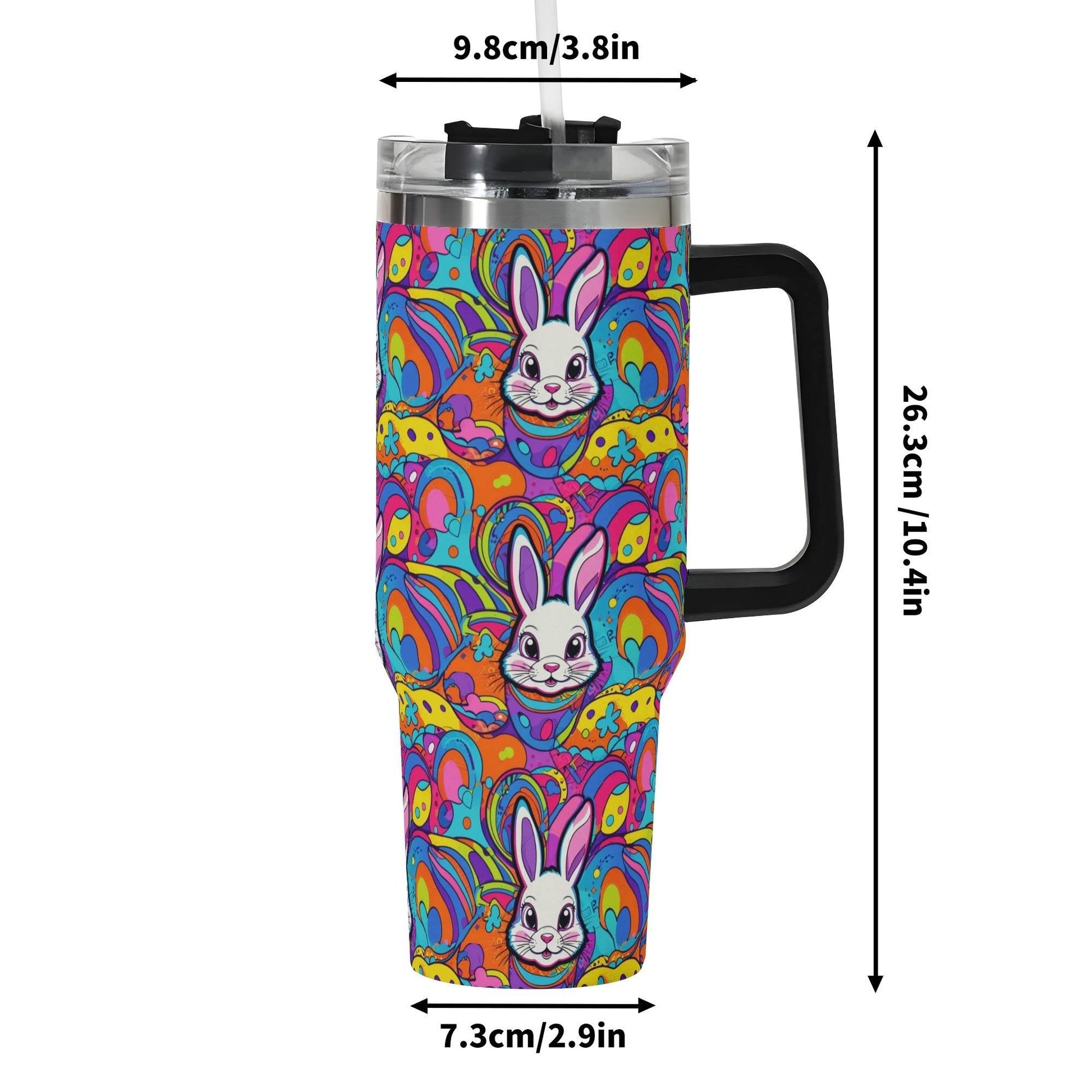 Trippy Bunny 40oz Stainless Steel Tumbler Gift With Black Handle and Straw - DeRose Seasonal