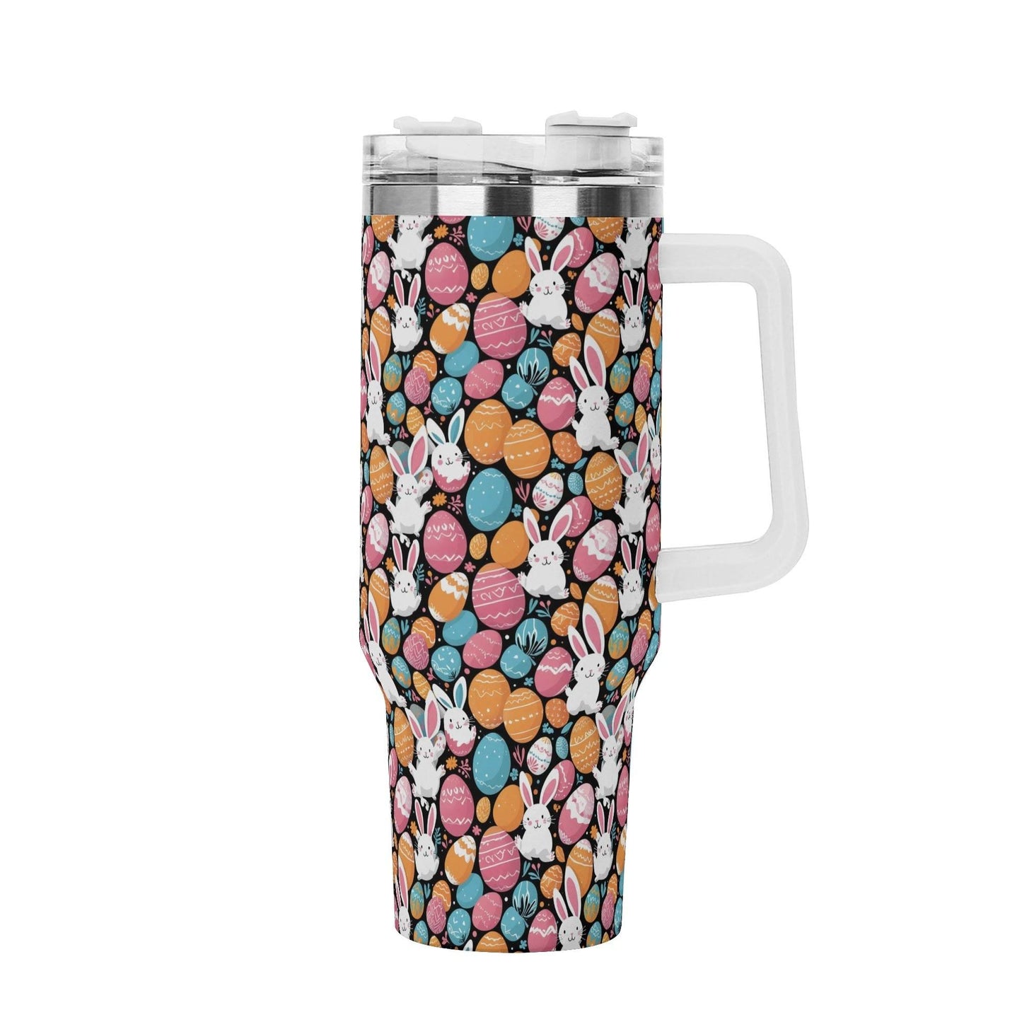 Fun Bunny 40oz Stainless Steel Tumbler Gift With White Handle and Straw - DeRose Seasonal