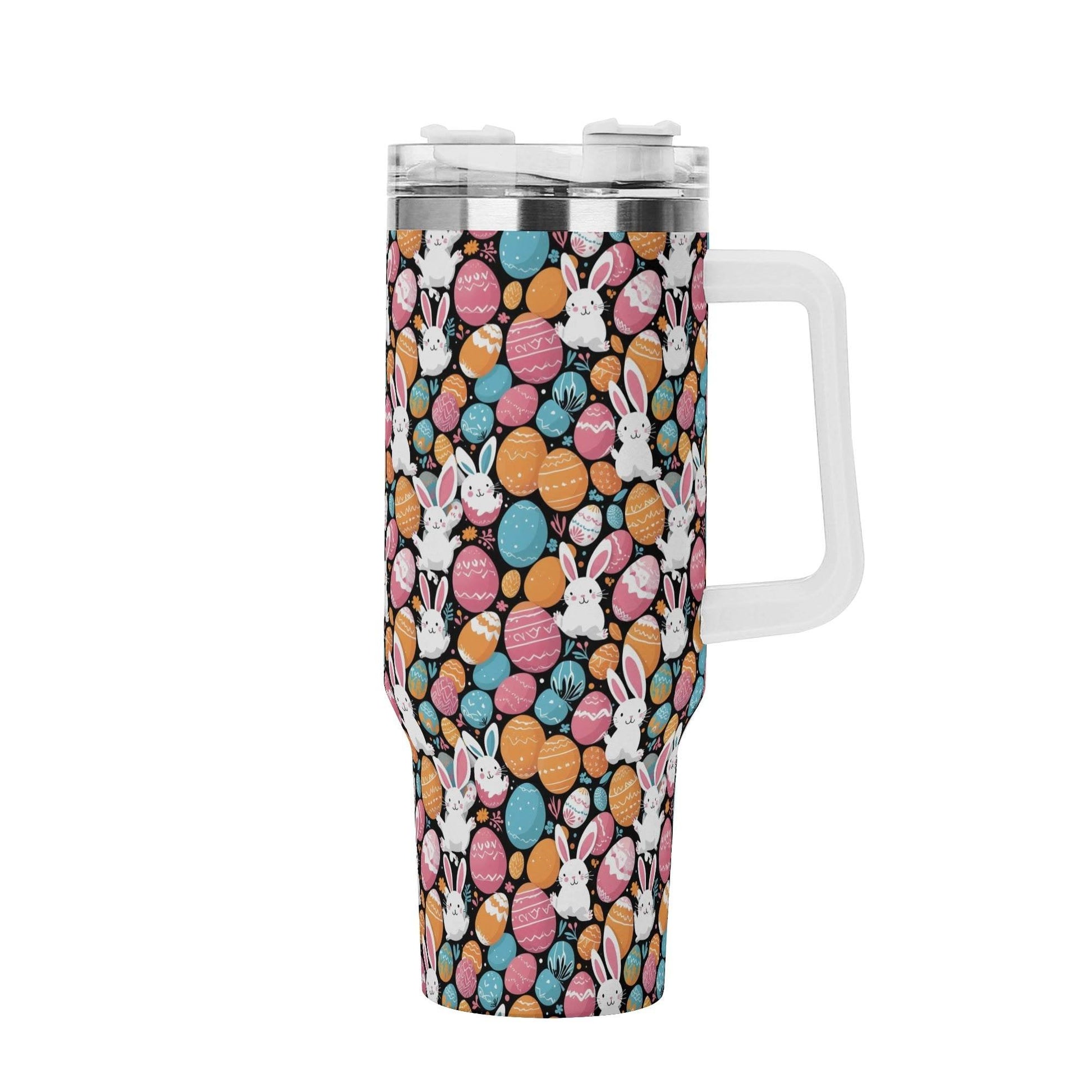 Fun Bunny 40oz Stainless Steel Tumbler Gift With White Handle and Straw - DeRose Seasonal