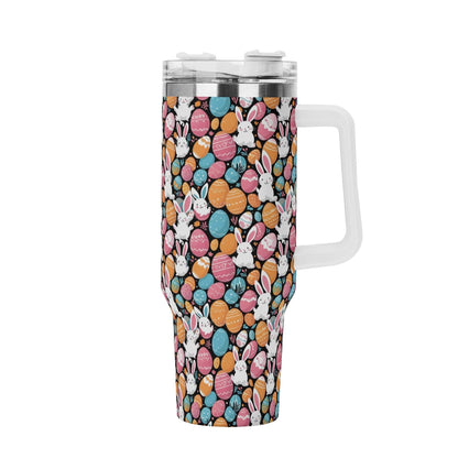 Fun Bunny 40oz Stainless Steel Tumbler Gift With White Handle and Straw - DeRose Seasonal