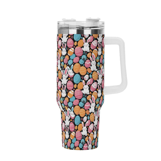 Fun Bunny 40oz Stainless Steel Tumbler Gift With White Handle and Straw - DeRose Seasonal