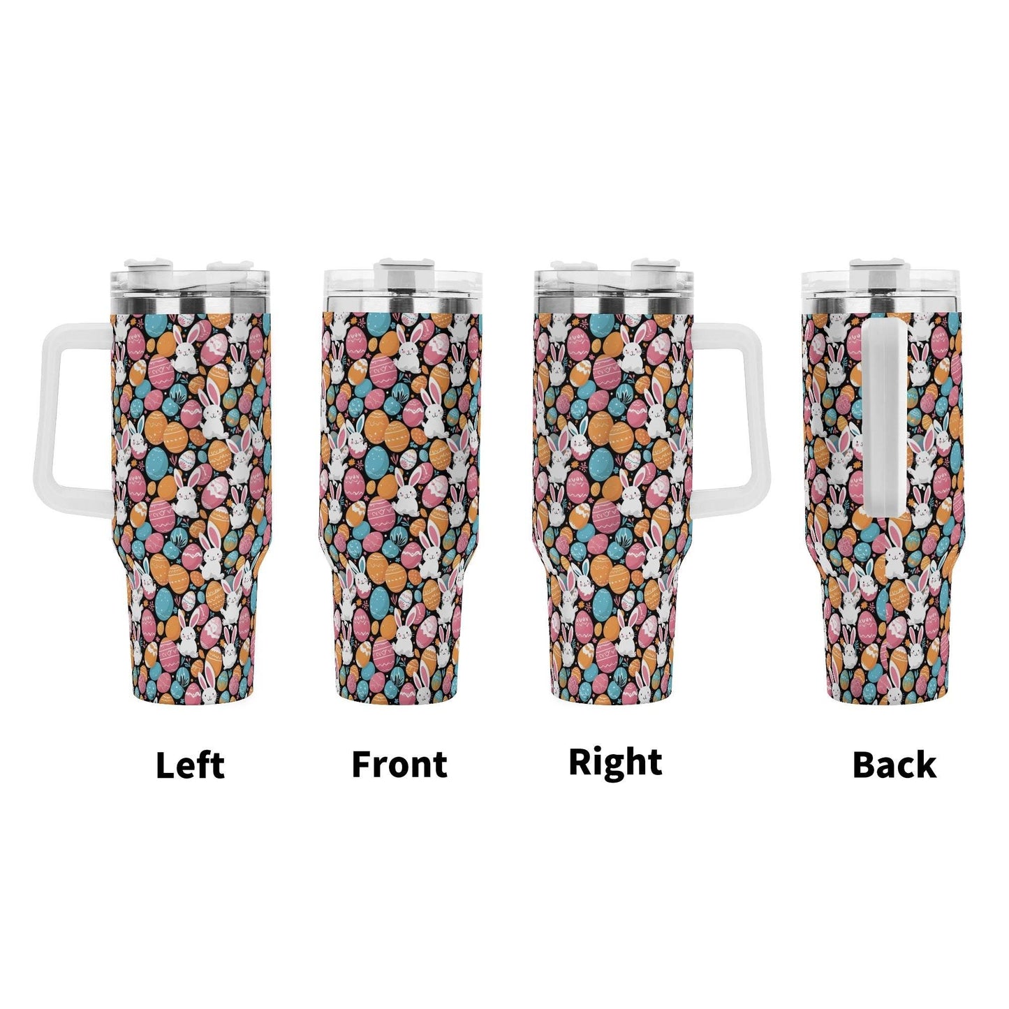 Fun Bunny 40oz Stainless Steel Tumbler Gift With White Handle and Straw - DeRose Seasonal