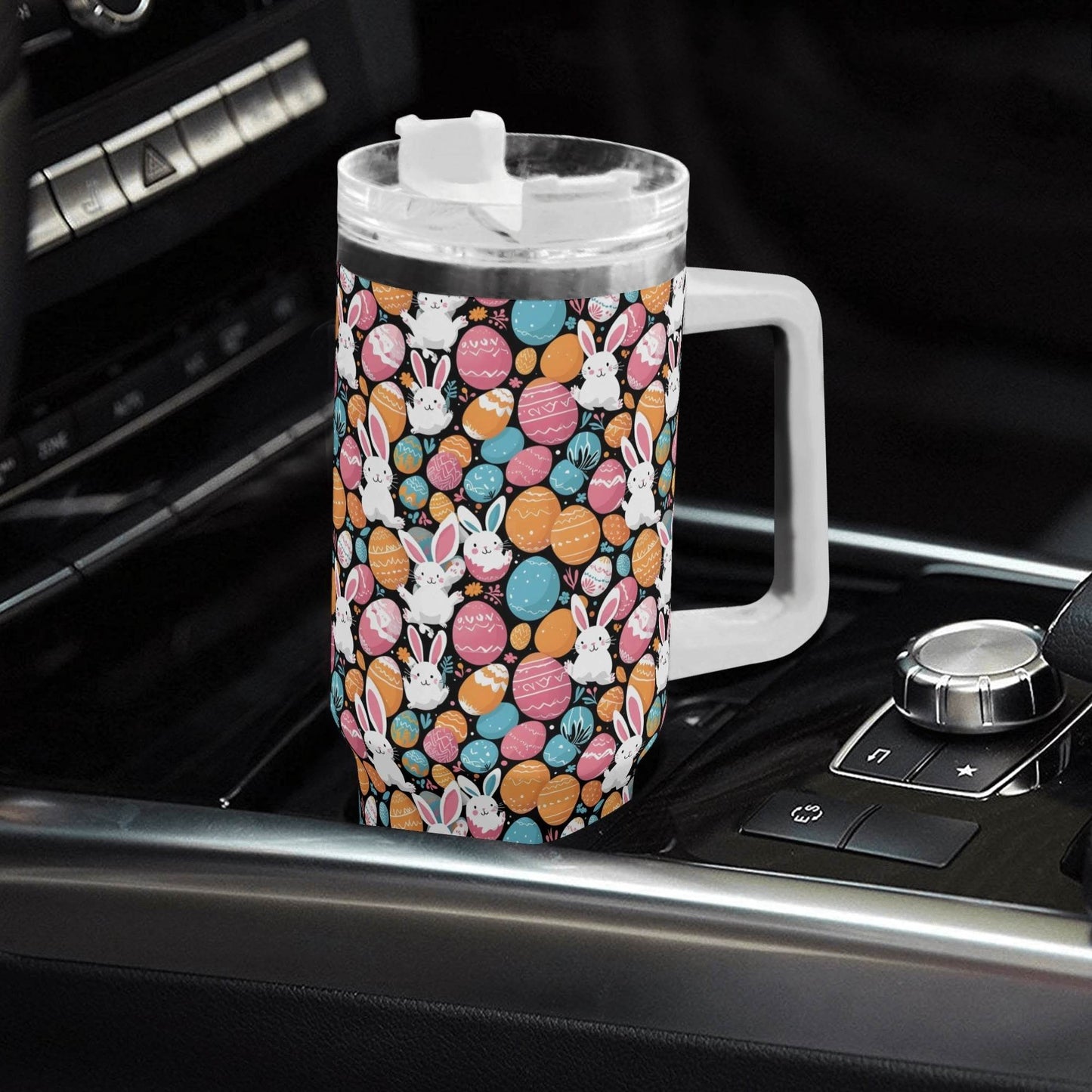 Fun Bunny 40oz Stainless Steel Tumbler Gift With White Handle and Straw - DeRose Seasonal