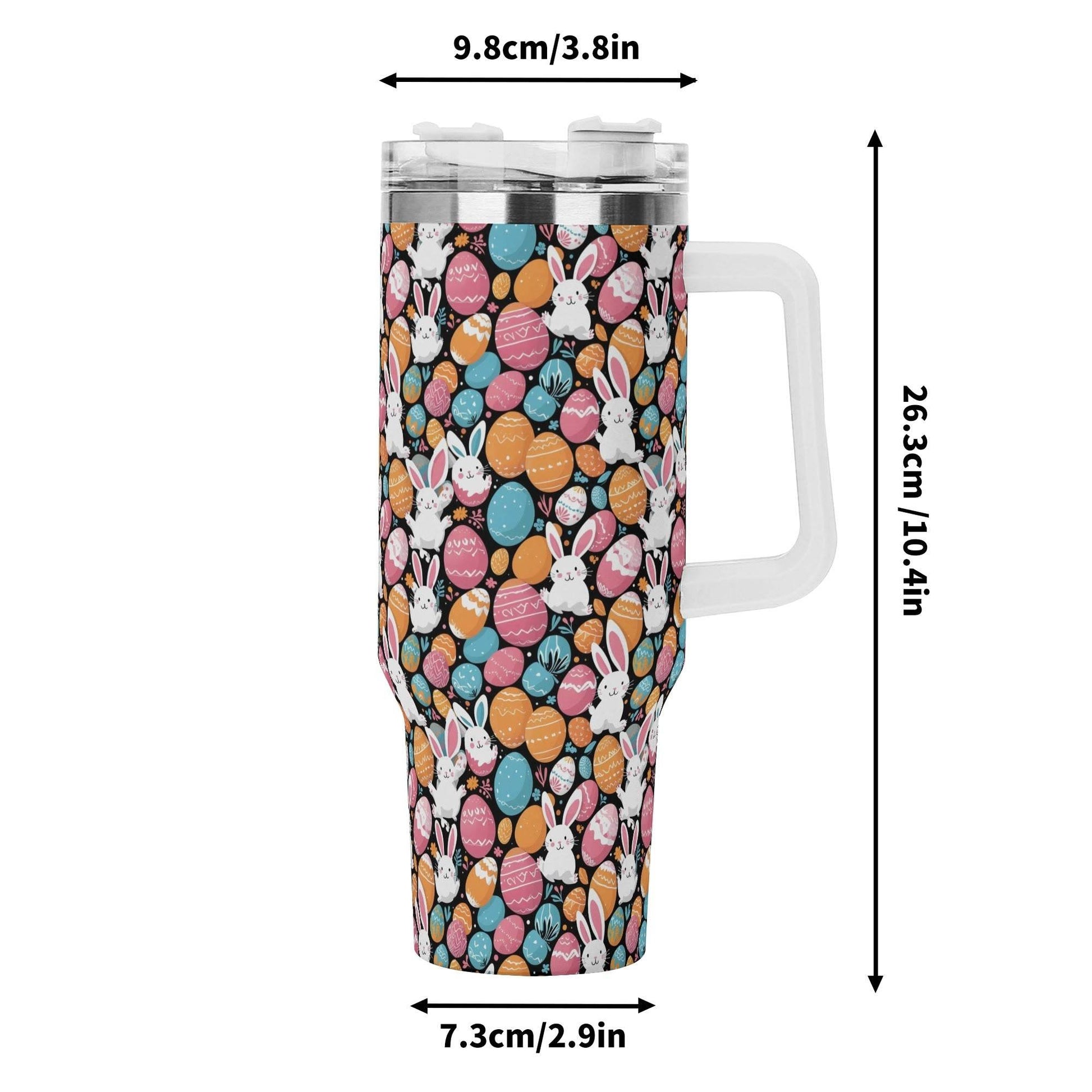 Fun Bunny 40oz Stainless Steel Tumbler Gift With White Handle and Straw - DeRose Seasonal