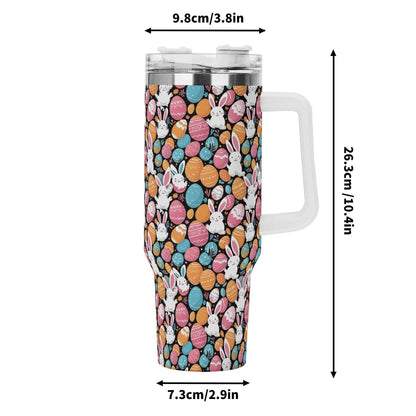 Fun Bunny 40oz Stainless Steel Tumbler Gift With White Handle and Straw - DeRose Seasonal