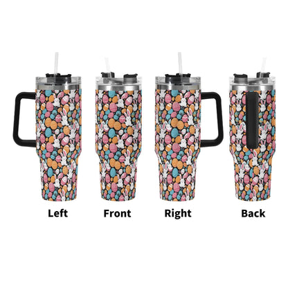 Fun Bunny 40oz Stainless Steel Tumbler Gift With Black Handle and Straw - DeRose Seasonal