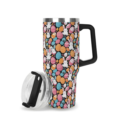 Fun Bunny 40oz Stainless Steel Tumbler Gift With Black Handle and Straw - DeRose Seasonal