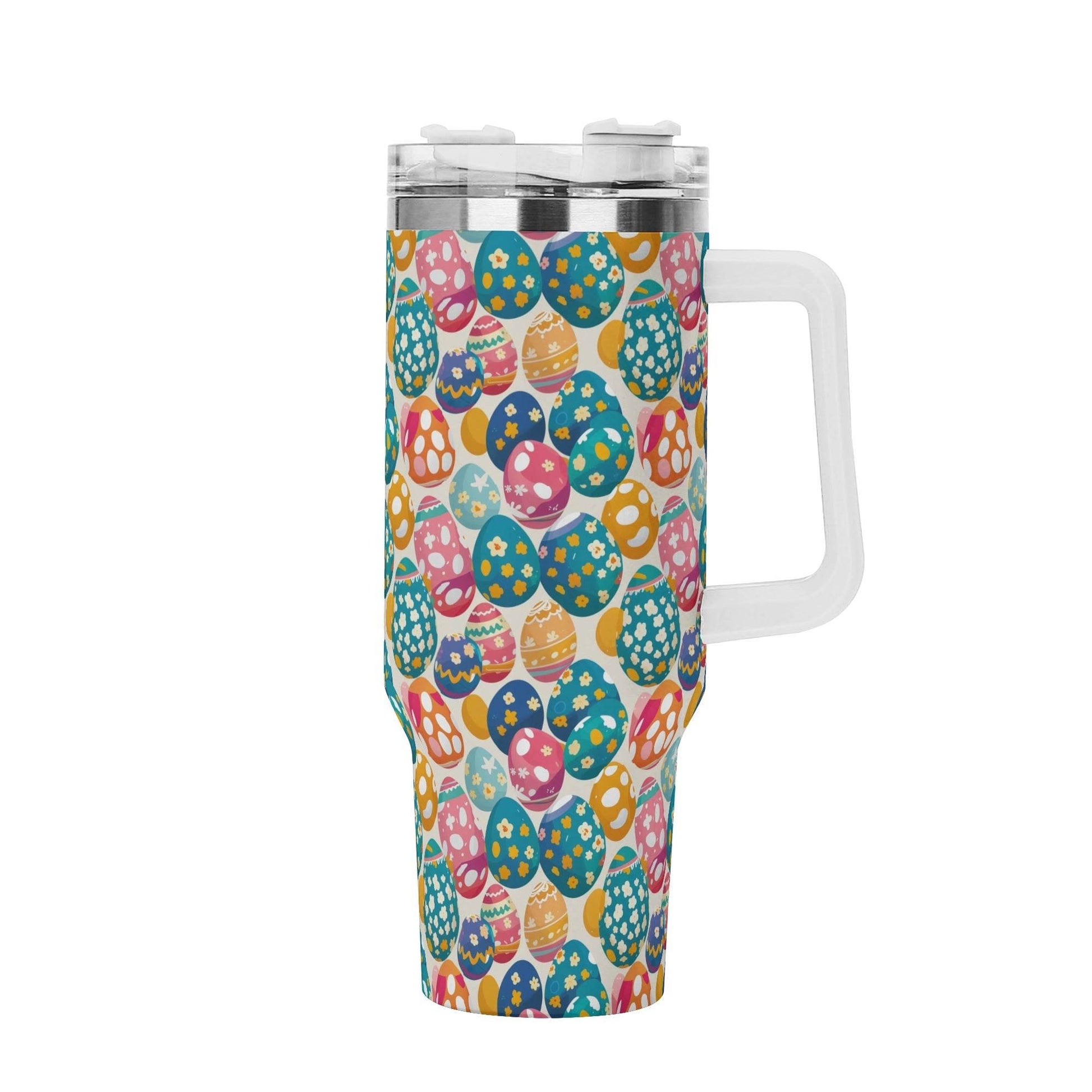 Festive Egg 40oz Stainless Steel Tumbler Gift With White Handle and Straw - DeRose Seasonal