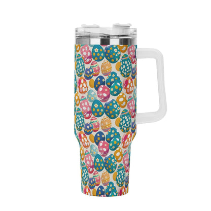 Festive Egg 40oz Stainless Steel Tumbler Gift With White Handle and Straw - DeRose Seasonal