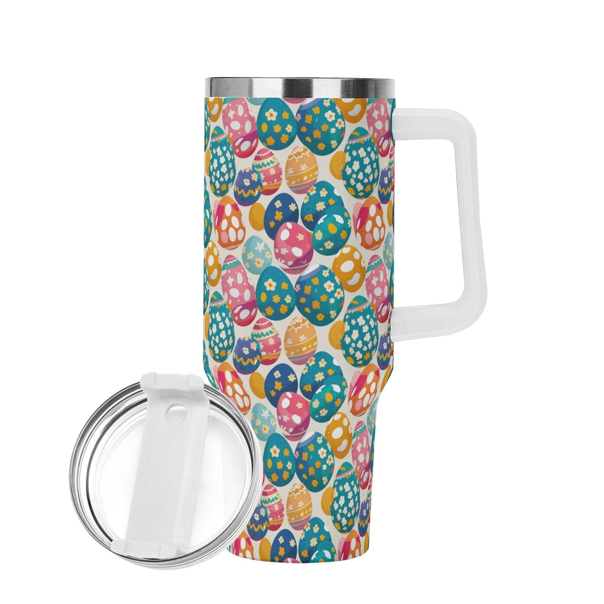 Festive Egg 40oz Stainless Steel Tumbler Gift With White Handle and Straw - DeRose Seasonal