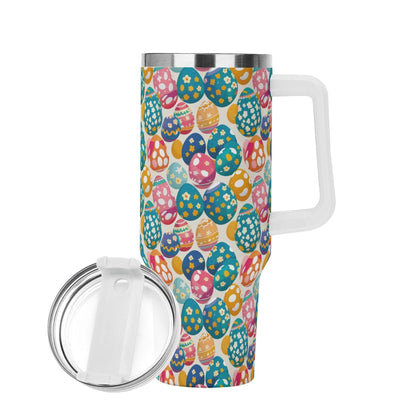 Festive Egg 40oz Stainless Steel Tumbler Gift With White Handle and Straw - DeRose Seasonal