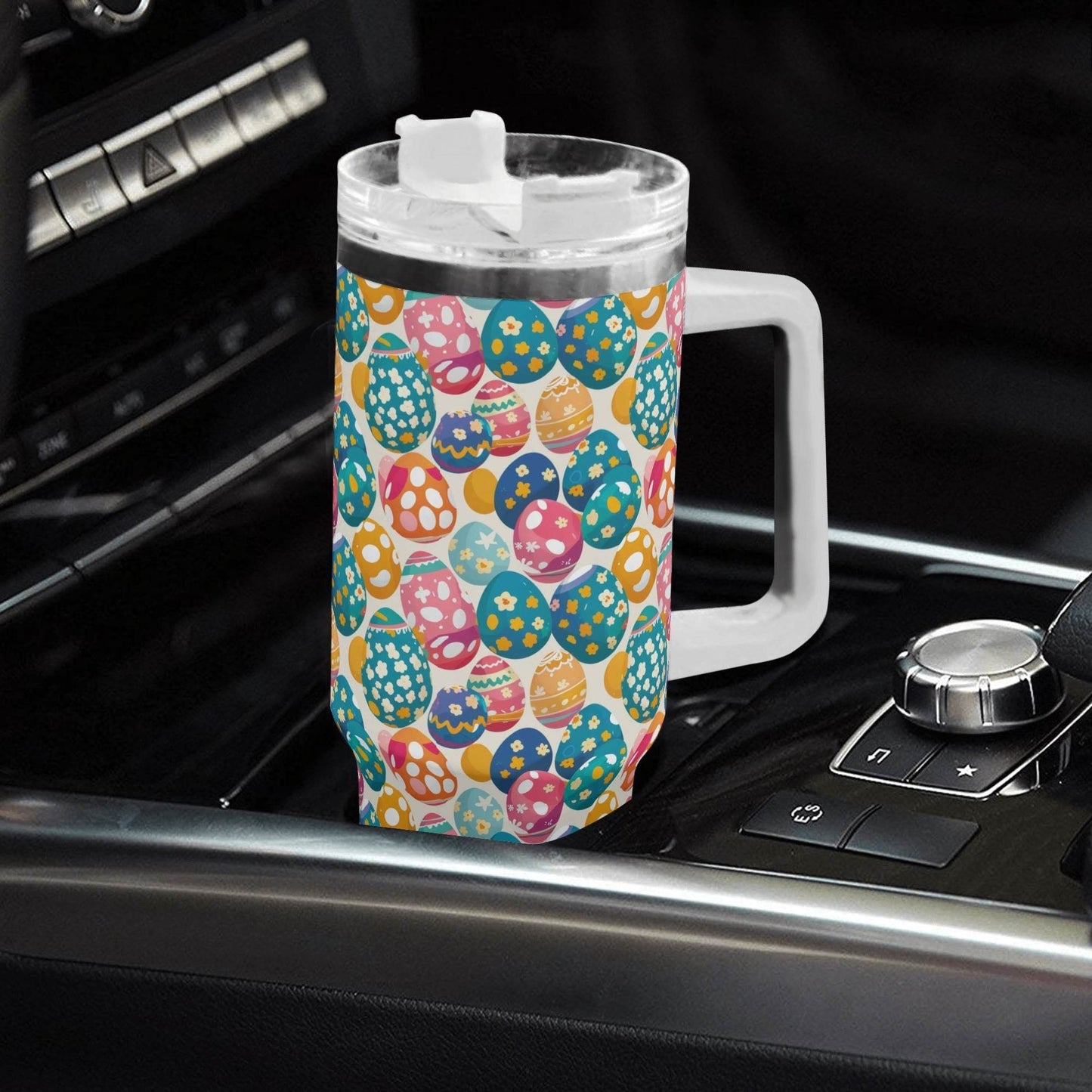 Festive Egg 40oz Stainless Steel Tumbler Gift With White Handle and Straw - DeRose Seasonal