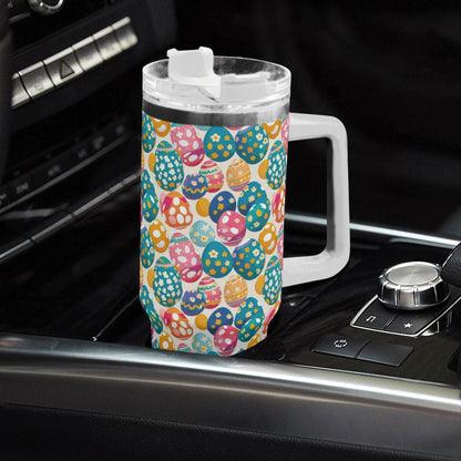 Festive Egg 40oz Stainless Steel Tumbler Gift With White Handle and Straw - DeRose Seasonal