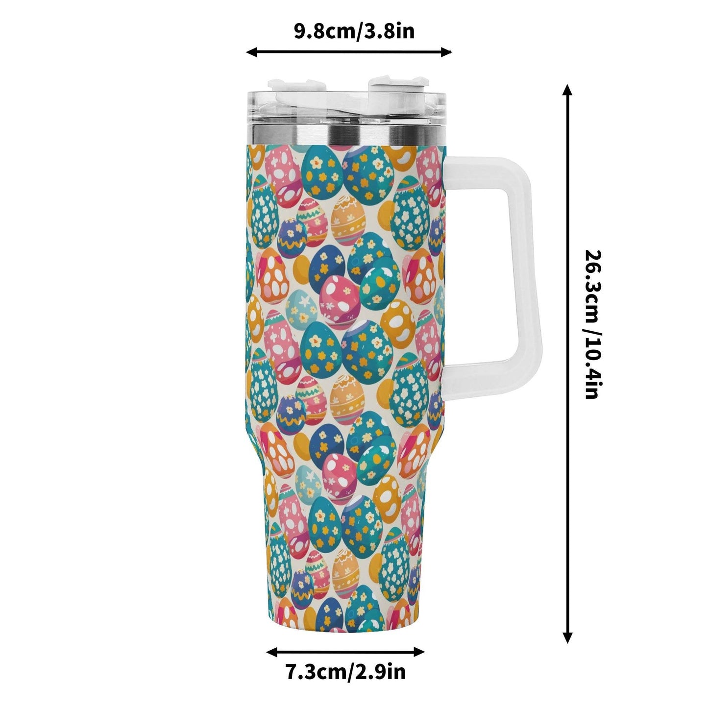 Festive Egg 40oz Stainless Steel Tumbler Gift With White Handle and Straw - DeRose Seasonal