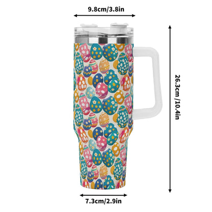 Festive Egg 40oz Stainless Steel Tumbler Gift With White Handle and Straw - DeRose Seasonal