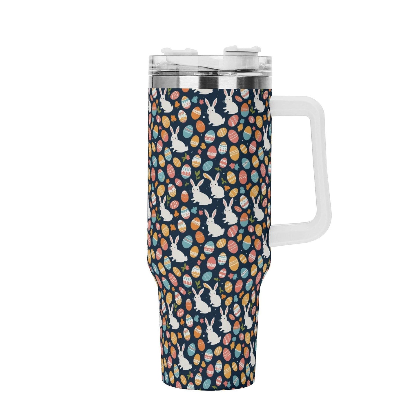 Bunny Eggs 40oz Stainless Steel Tumbler Gift With White Handle and Straw - DeRose Seasonal