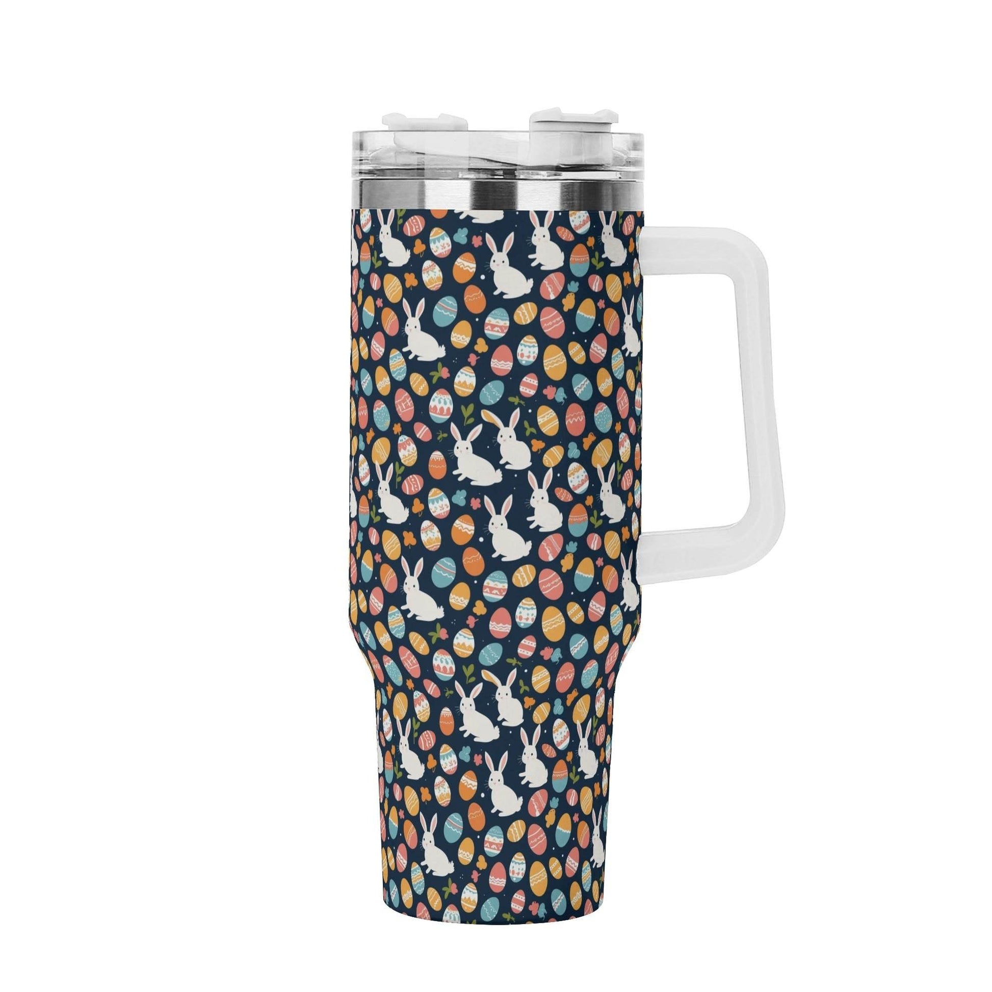 Bunny Eggs 40oz Stainless Steel Tumbler Gift With White Handle and Straw - DeRose Seasonal