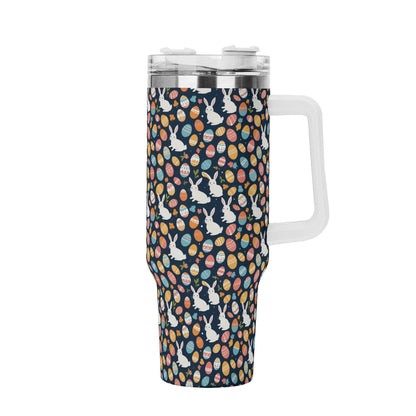 Bunny Eggs 40oz Stainless Steel Tumbler Gift With White Handle and Straw - DeRose Seasonal
