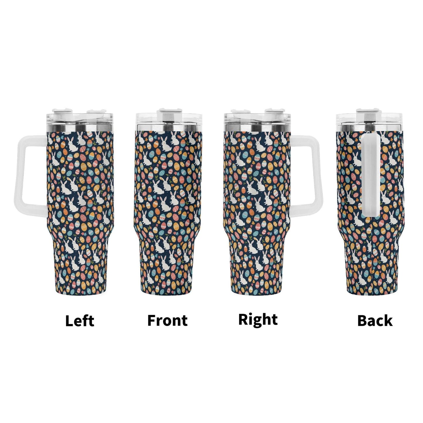 Bunny Eggs 40oz Stainless Steel Tumbler Gift With White Handle and Straw - DeRose Seasonal