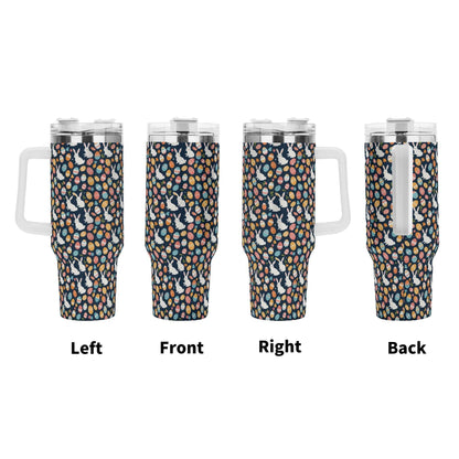 Bunny Eggs 40oz Stainless Steel Tumbler Gift With White Handle and Straw - DeRose Seasonal